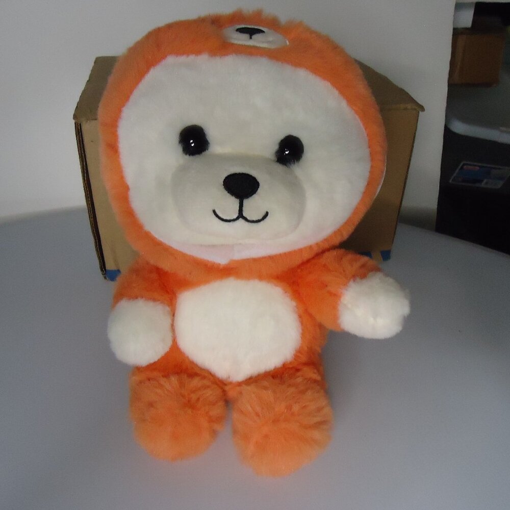 Kellytoy Plush Hooded White Bear in Fox Costume Soft Stuffed Animal Toy 10 inch